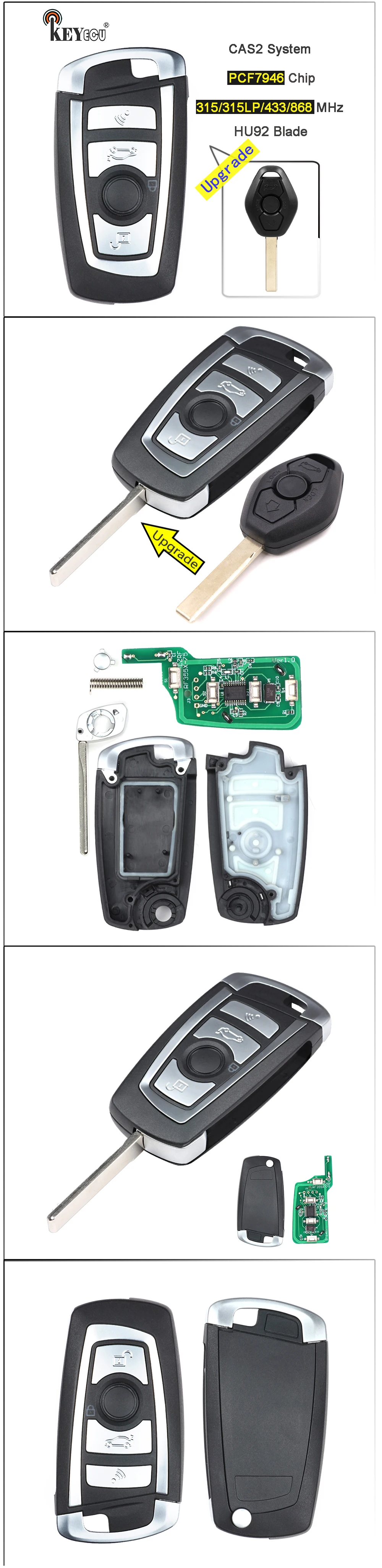 Keyforkess 315/315LP/433/868MHz PCF7946 Chip modificato pieghevole Flip Remote Key Fob per BMW CAS2 1 3 5 6 serie E93 E60 Z4 X5 X3 HU92 -