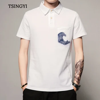 

Tsingyi 2019 Summer Printed Wave Men's Polo shirts Camisa Masculina Summer Casual Turndown Collar Size 5XL Polo for Men Shirts