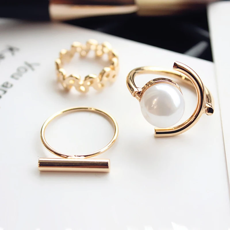 

Wedding Rings Anillos Imixlot 3 Pcs/set Personalized Rivets Ring, Artificial Imitation Pearl Index Finger Opening Female Ring