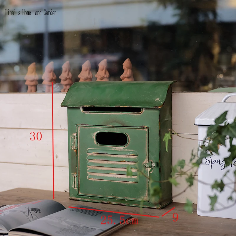 wall mounted hand made shabby chic letter box,rustic green metal mailbox (6)
