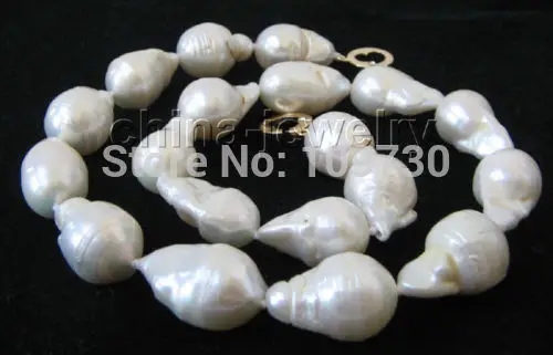 

Jewelr 003672 Huge 22mm white Reborn Keshi baroque FW pearl necklace-14KGP gold filled clasp