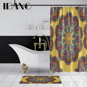 

IBANO Hot Sales Mandala Shower Curtain Waterproof Polyester Fabric 180x180cm Bath Curtain 40x60cm Mat For The Bathroom Curtain.