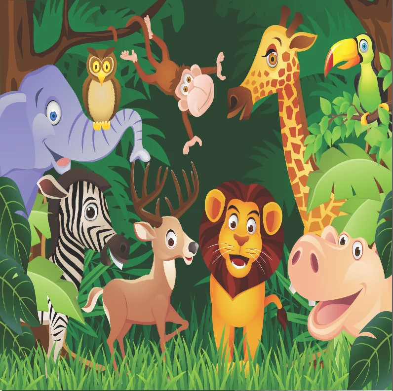 

8x8FT Tropical Jungles Animals Zebra Lion Elephant Deer Monky Safari Custom Photo Studio Background Backdrop Vinyl 240cm x 240cm