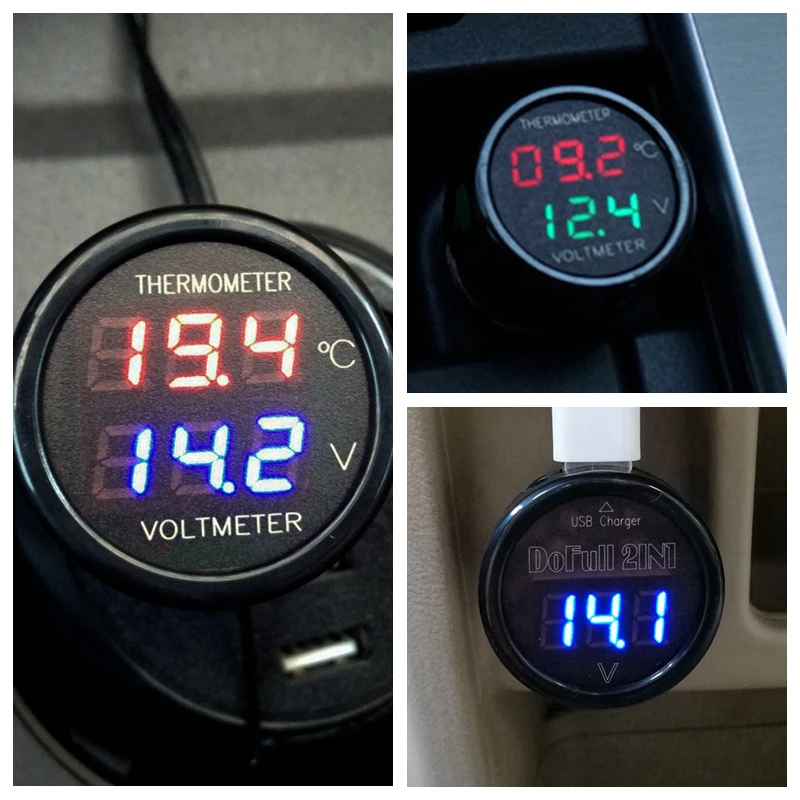 12V / 24V USB Car Charger Voltmeter 2 in 1 Digital Voltage Meter USB