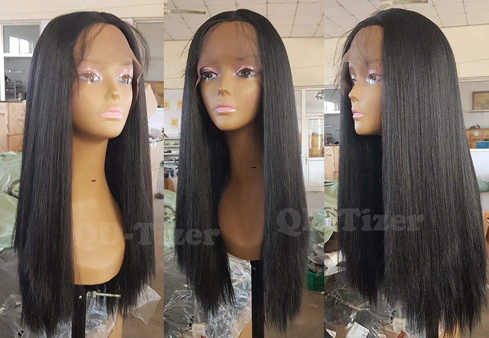 Long Yaki Straight Hair Lace Front Wigs Black Color Baby Hair Glueless Synthetic Lace Front Wig Yaki Hair for Fashion Women5