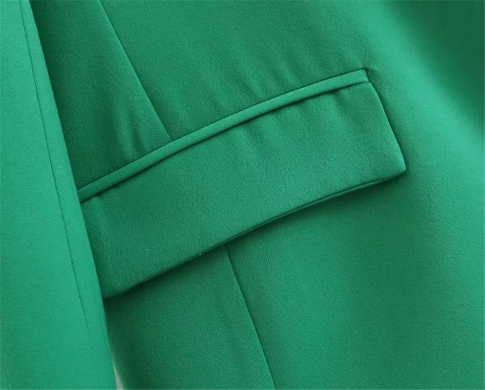 Блейзер для женщин, модный однотонный зеленый Блейзер с длинным рукавом и карманами, элегантная женская одежда для офиса, базовые Топы