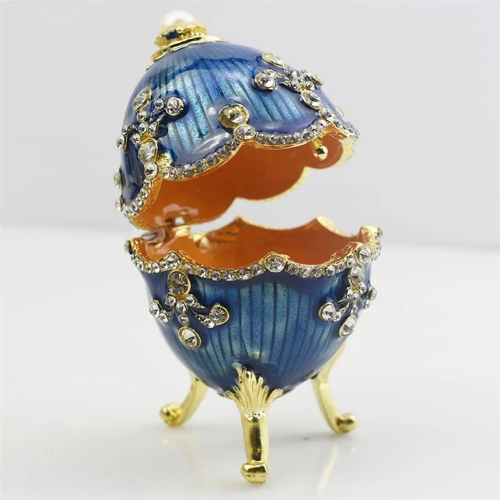 

Blue Faberge Russia Eggs Figurine Jewelry Trinket Box Rhinestones Jewelry Souvenir Easter Crafts