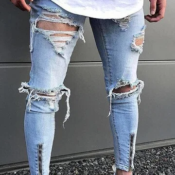 

Trend Personality New Men's High Street Hole Jeans Stretch Slim Feet Denim Trousers