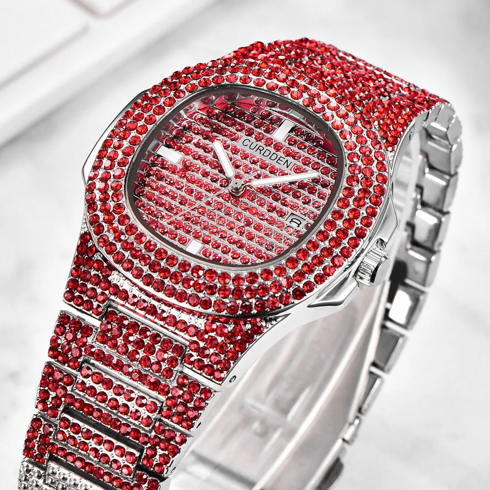 bling diamonds watches for unisex fashion women watch men business stainless steel clock hours free shipping (5)