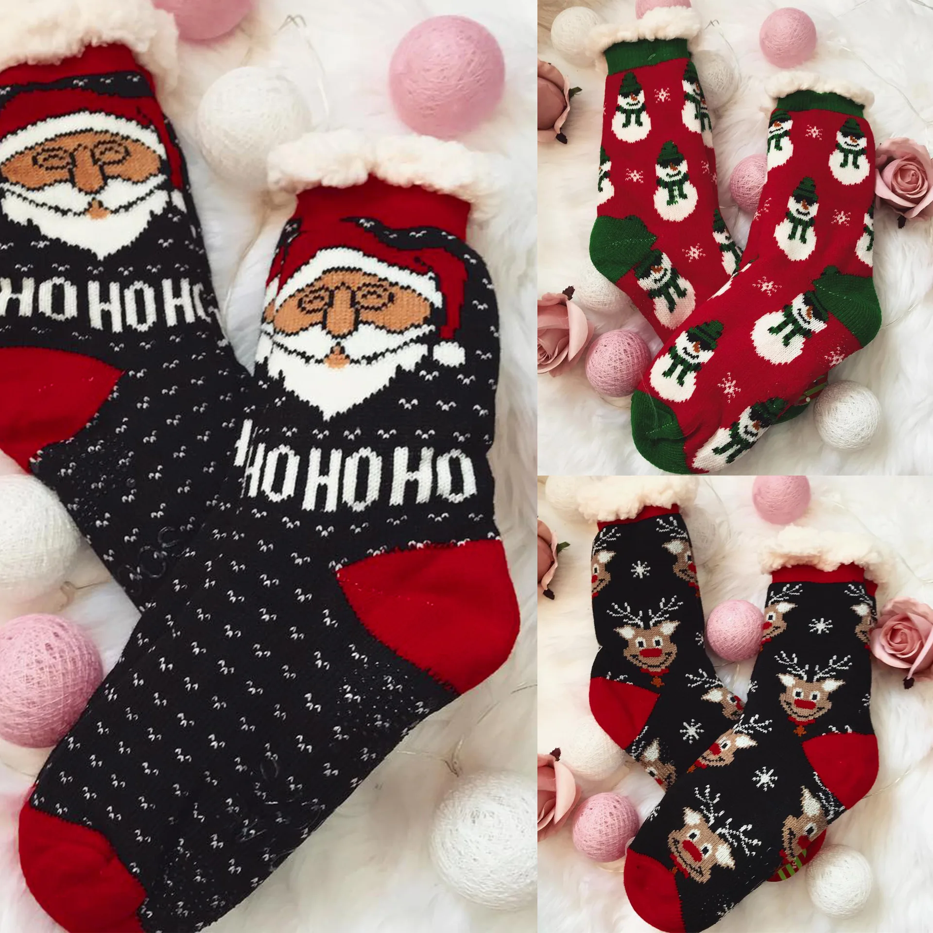1 пара, вязаные шерстяные носки с кроликом для девочек Теплые зимние детские рождественские подарки, Милые новогодние подарки, Осень-зима, одинаковые с рисунком