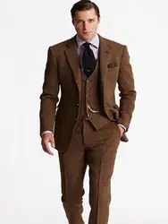 2019 новейший дизайн коричневый твидовый костюм мужские свадебные костюмы жених смокинг 3 шт. формальный мужской костюм Ternos Masculio куртка +