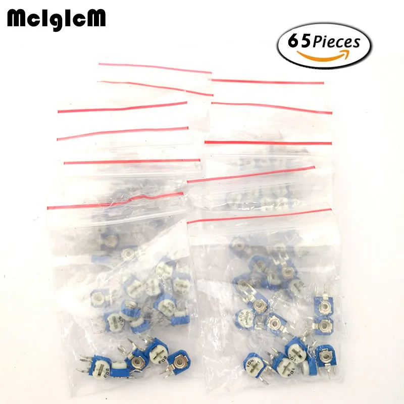 

65pcs RM063 vertical blue white adjustable resistor kit 100 ohm -1M ohm 13 kinds * 5 PCS multiturn trimmer potentiometer kit