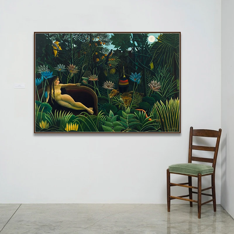 Dream by Surrealist Artist Henri Rousseau Печать на холсте картина Обнаженная женщина тропические дождевые леса натуральное животное домашний декор искусство