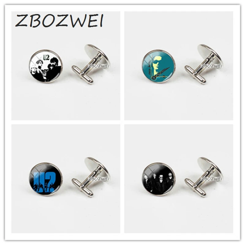 

New Trendy Pop Rock Band U2 Cufflinks Steampunk Rock Band U2 Glass Photo Cuffs Round Jewelry Shirt Cufflink For Mens Gifts