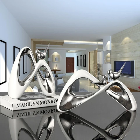 Branco para a para a Decoração Estátua do Pássaro para Sala Mesa de Artesanato em Cerâmica Abstrata Moderna Escultura Decoração Home Modelo Escultura