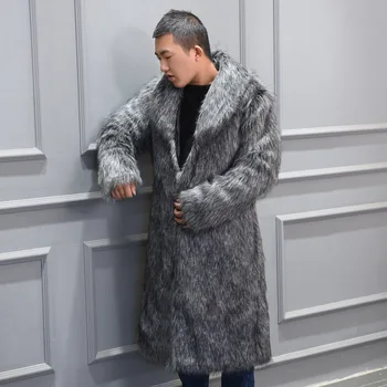 

S-6XL New Fashion Men's Faux fur coat long Trench Overcoat High Imitation fox fur Coat Men Wnter Clothes