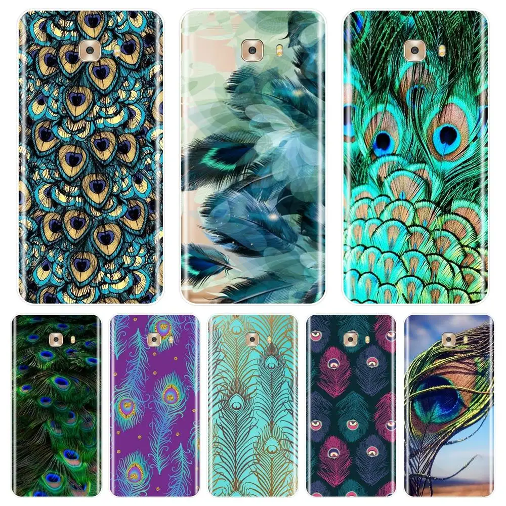 Чехол для телефона Samsung Galaxy C5 C7 C8 мягкий силиконовый чехол с павлиньими перьями и