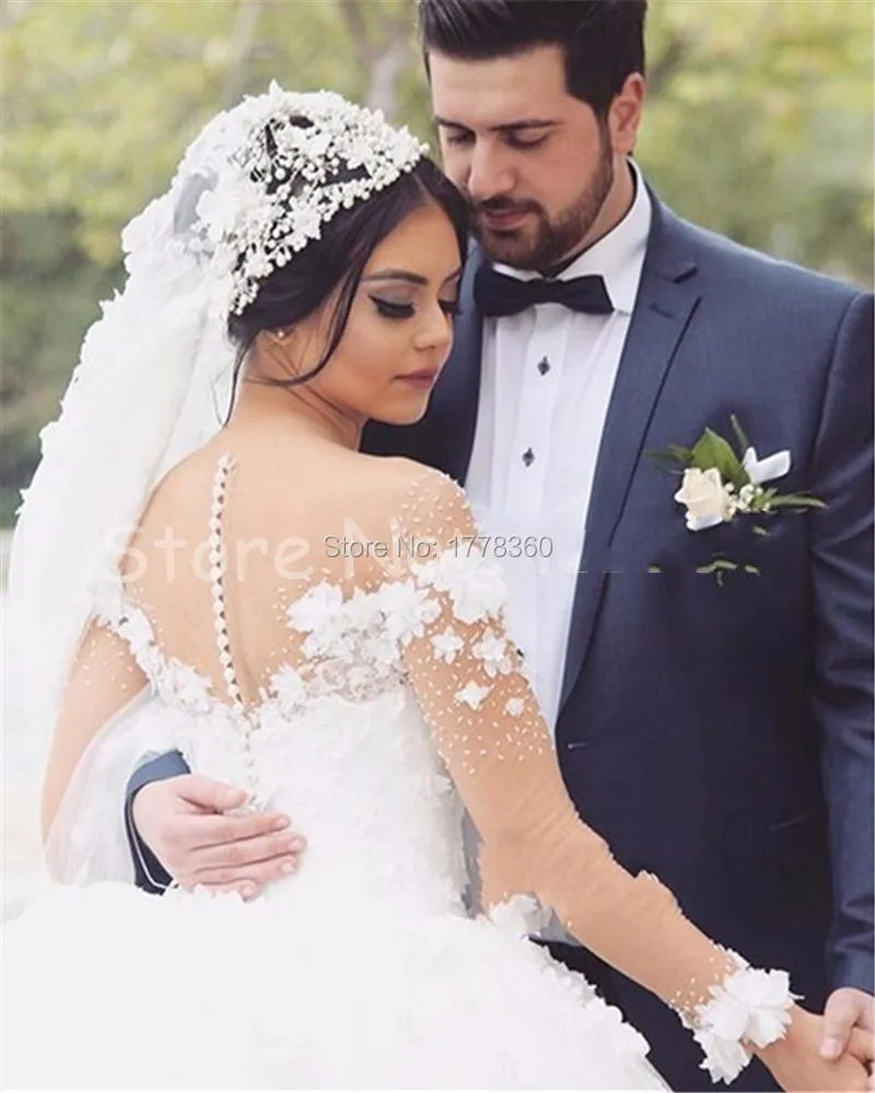 Long-Sleeve-Ball-Gown-2016-New-Sexy-Button-Back-White-Appliques-Tulle-Wedding-Dress-Bridal-Gown (5)_conew1