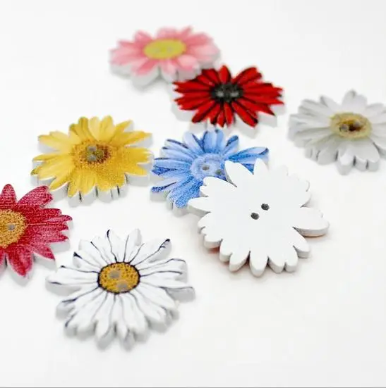 1000pcs 25mm Wood Daisy Flower Buttons Painted Florals Button Sewing 2