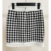 Wysokiej dobrej jakości, najnowsze 2021 jesień zima barokowy projektant spódnica damska frędzlami guziki z lwem Houndstooth Tweed Mini spódnica 3