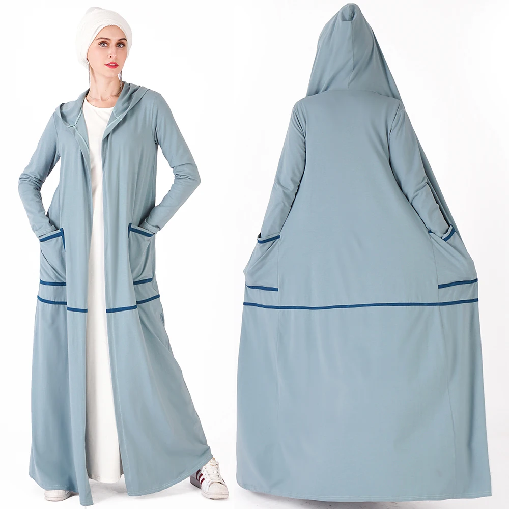 

Islamic Women's Hooded Sport Open Abayas Muslim Long Sleeve Dress Arabic Dubai Turkish Women Clothing