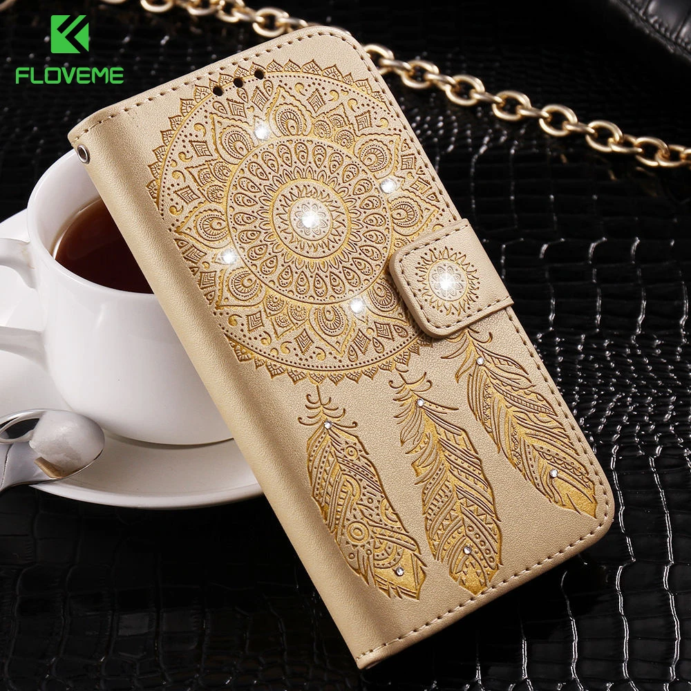 FLOVEME For Samsung Galaxy S6 Edge Plus S7 Edge Phone Case For Samsung S8 Plus Campanula Diamond Case Card Slot Wallet Cover cases-for-s8+