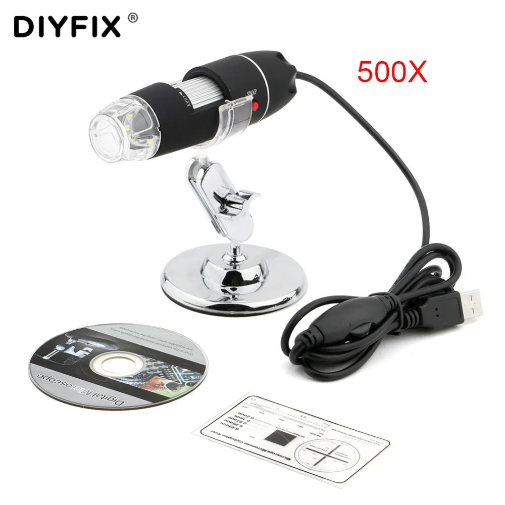 DIYFIX электронный 8 светодиодный 1000X/500X USB цифровой микроскоп Эндоскоп камера увеличительная Лупа с регулируемой металлической подставкой