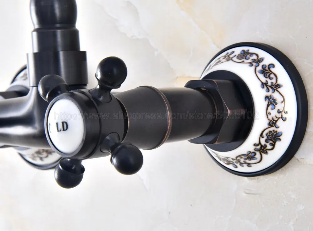 Wall Mounted Double Handle Oil Rubbed Bronze Swivel Spout Bathroom Basin Sink Mixer Tap Faucet znf460