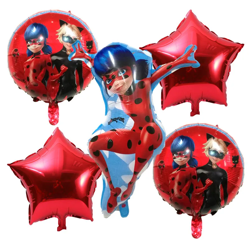 

Magical Ladybug balloon 5pcs/Set Girl's birthday party foil Balloons decoration Helium cartoon star Red balloon kit kids gift