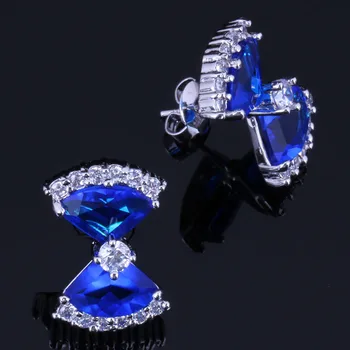 

Good-Looking Fan Shaped Blue Cubic Zirconia White CZ 925 Sterling Silver Stud Earrings For Women V0866