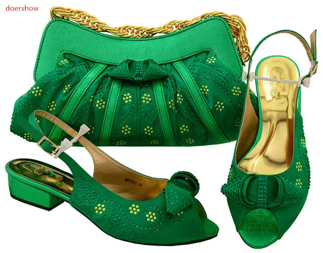 doershow Shoe and Bag Set for Party In Women Green Color Italian Shoes