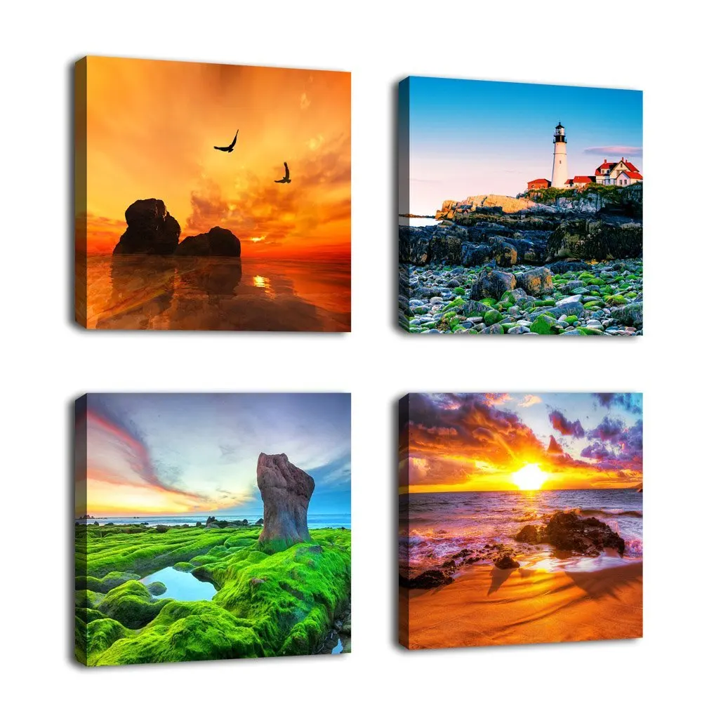 Kitchen Canvas Art Coffee Bean Coffee Cup Canvas Prints Wall Art Decor Framed Ready to Hang - 4 Panels Modern Artwork Painting Contemporary Pictures for... - 