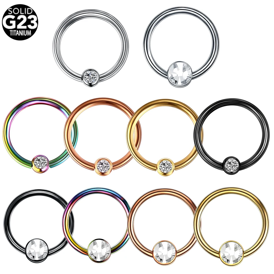 

1Pc/lot Titanium Nose Rings Round & Flat Crystal Septum Rings Hoop Nostril Piercing Nose Earrings Oreja Body Piercings Jewelry