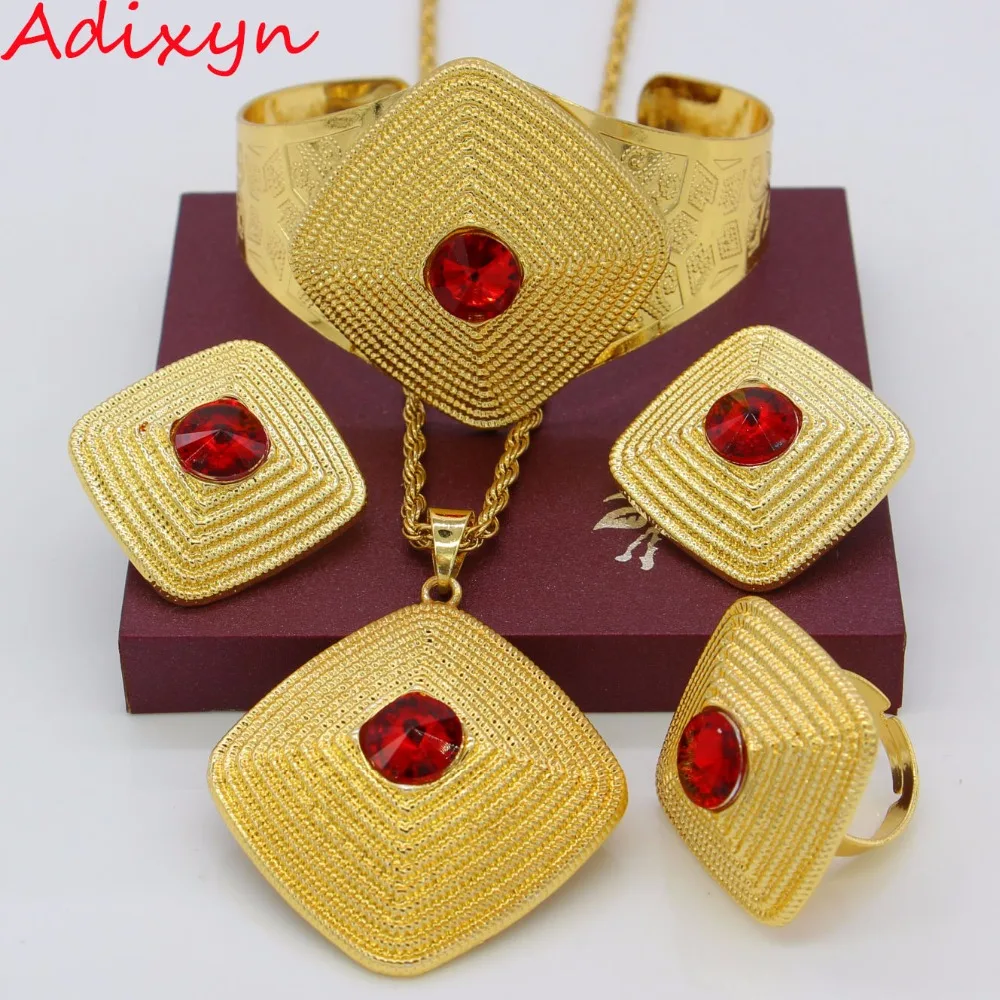 

Adixyn Dubai Necklace/Earrings/Pendant/Ring/Bangle Jewelry set Gold Color Eritrea African Habesha Women Wedding Party N1180A