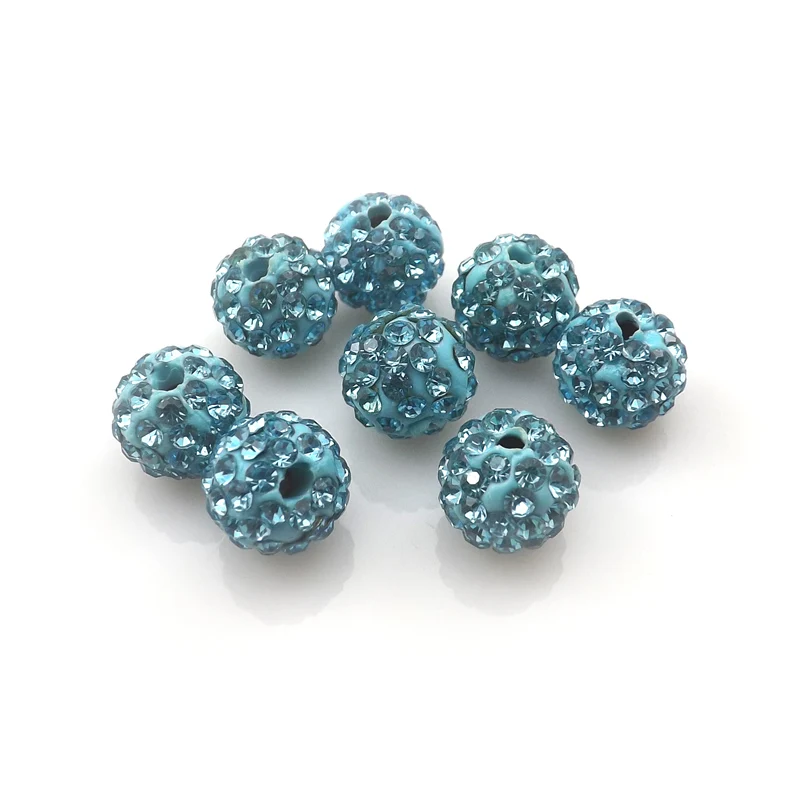

100pcs/lot 10mm Lake Blue Color Rhinestone Loose Beads 6 Rows Pave Disco Ball For Jewelry Making