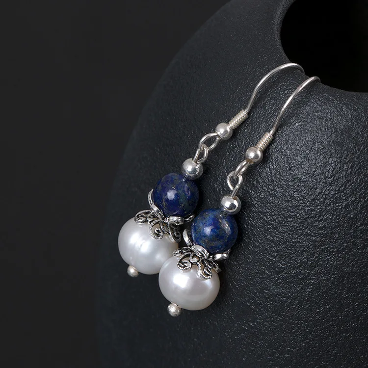 pearl Lapis lazuli earrings 100% 925 Sterling silver Jewelry fashion Hypoallergenic dangle earrings for women gift charms