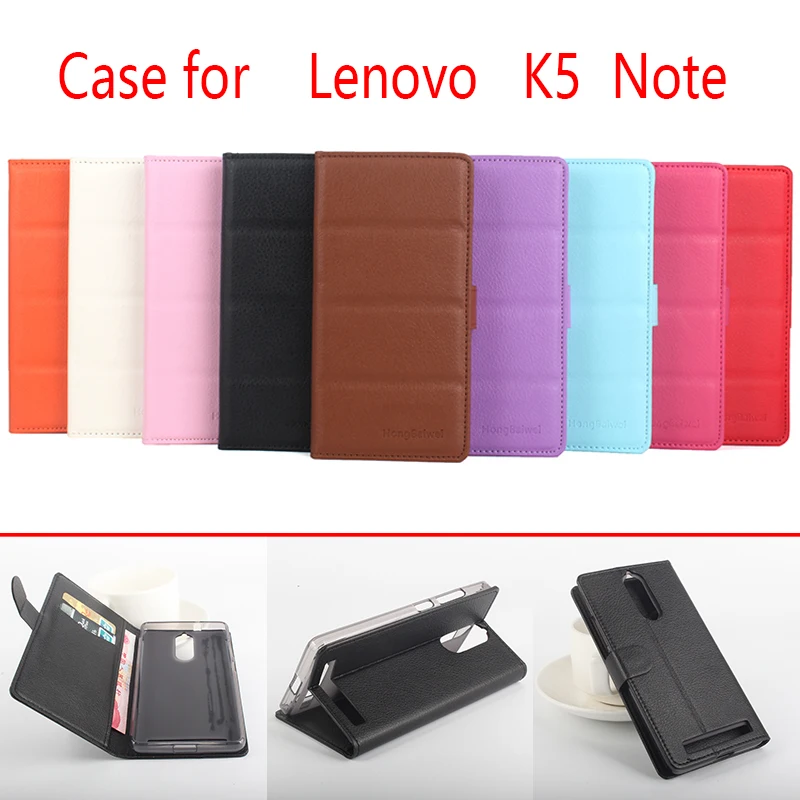 

For Lenovo K5 Note Phone Case Folio Flip Pure Color Lichee Pattern PU Leather Wallet Case Cover Cash/Card Slots SH