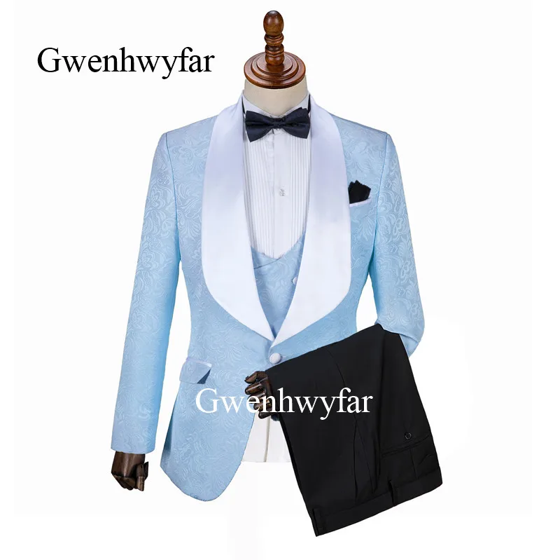 Gwenhwyfar Jacquard Flower Black Costume Slim Fit Double Breasted Vest Formal Male Suit Mens Groom Tuxedos Suit For Wedding - Цвет: same as picture