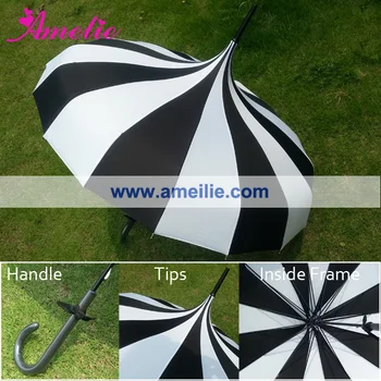 

6Pcs/ Lot Free Shipping Wholesale Cheap Straight Pagoda Umbrella Black and White Stripe Patterns Sun Umbrella