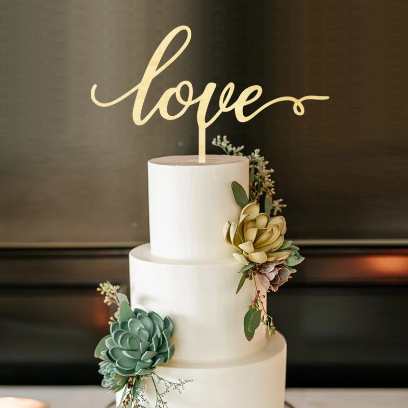 

Love Cake Toppe, Wedding Cake Topper, Laser Cut Birthday Cake Topper, Rustic Wood Cake Topper