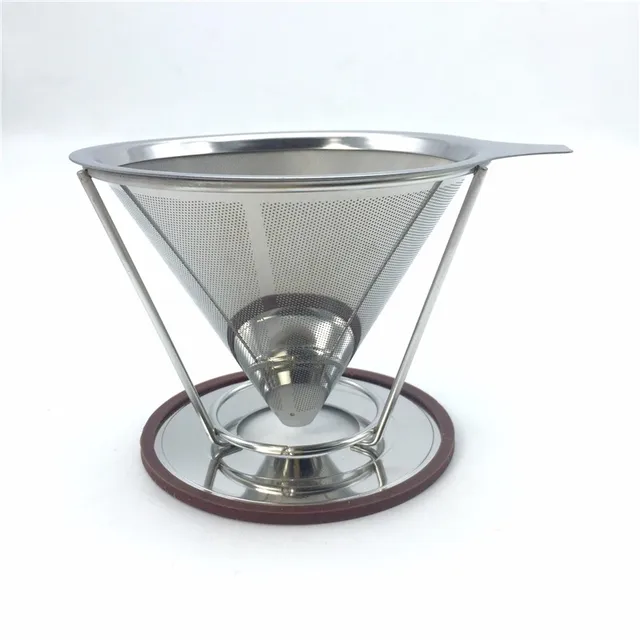 Best Price Marvellissimo Stainless Steel Pour Over Coffee Dripper - Reusable Double Layer Fine Mesh Filter Cone And Separate Stand Suitable