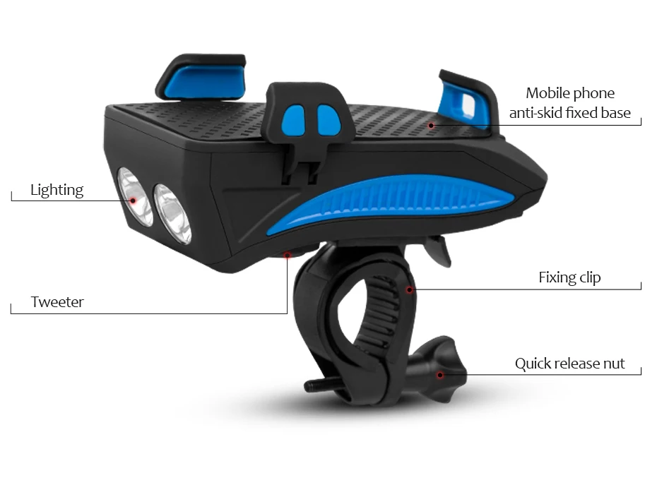 Best CoolChange Bike Light Cycling Alarm Bell Smart phone Mount Stand Bicycle Lamp Stand 2000/4000mAh Power Bank Bicycle Front Light 10