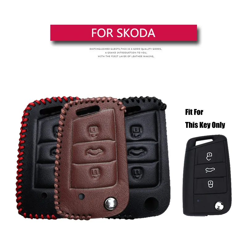 

Leather Car Key Case Cover For Skoda Octavia Combi A7 Rapid Yeti Fabia Superb Remote Smart Key Fob Shell Holder Bag