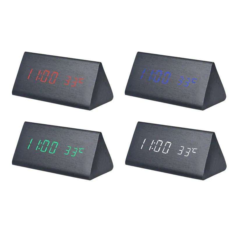 

LED Wooden Alarm Clock Watch Table Temperature Display Sounds Control Electronic LED Alarm Clock Creative Snooze Klok#5%