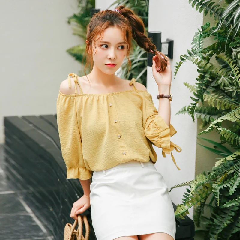 

Women's T-shirts Harajuku Ulzzang Student Ulzzang Bow Off Shoulder Cute Punk T-shirt Lady Kawaii Ins Tshirt For Women Lady