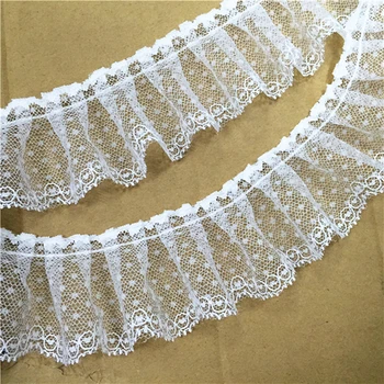 

White And Black Ruffled Lace For Skirt Hem 5 Yds/Lot Diy Curtain Lace Trims Jacquard Knitted Dot Floral Lace Ribbons Pleated 5CM