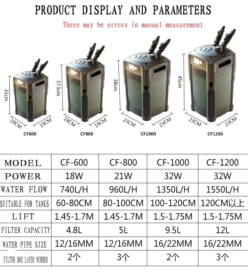 ATMAN CF-600 внешний бесшумный фильтр для аквариума, воздушный фильтр давления для аквариума 50-80 см, 18 Вт, 740л/ч