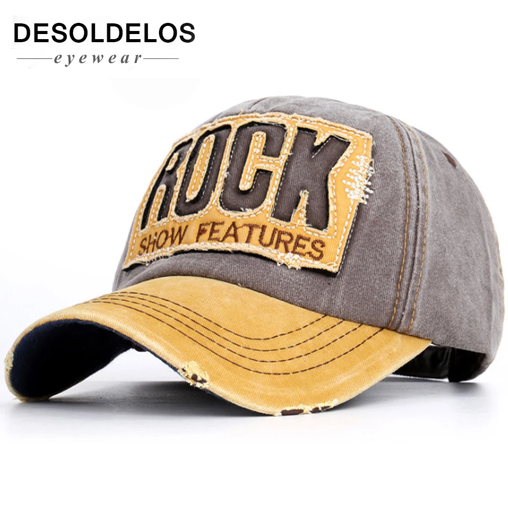 

Stitching Retro Fashion Patch Baseball Caps Letter ROCK unisex visor adjustable high quality dad hat truck driver hats breath