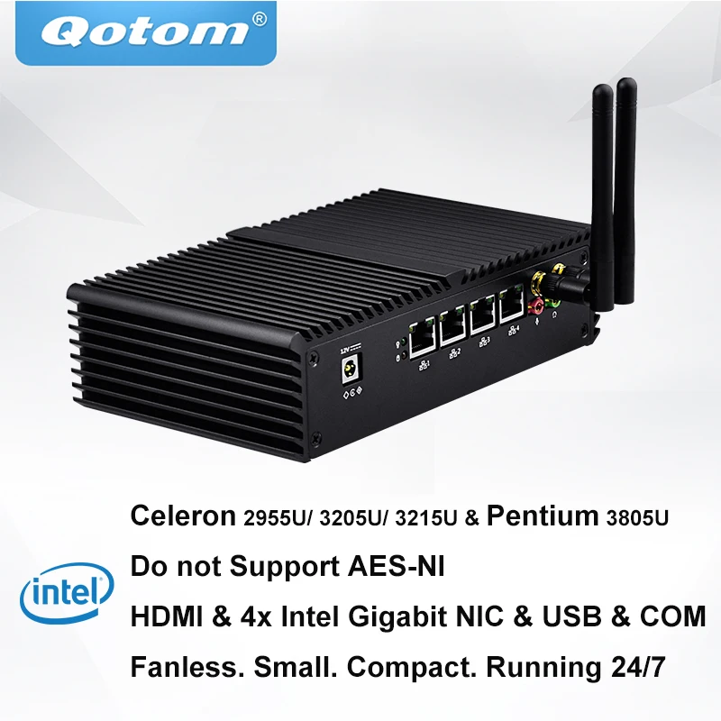 QOTOM процессор Celeron 4 LAN Mini PC pfSense Sophos распутать Linux CentOS построить маршрутизатор брандмауэра