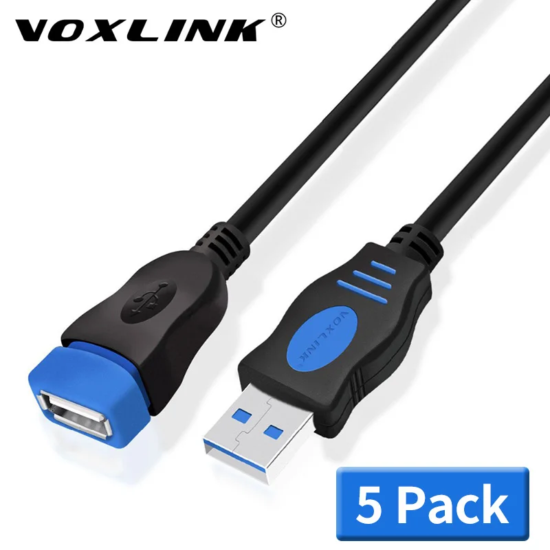 

VOXLINK 5Pack USB 2.0 Extension Cable For PC Laptop Male to Female USB Charging Sync Data Extend Cable 1M 1.8M 3M 5M